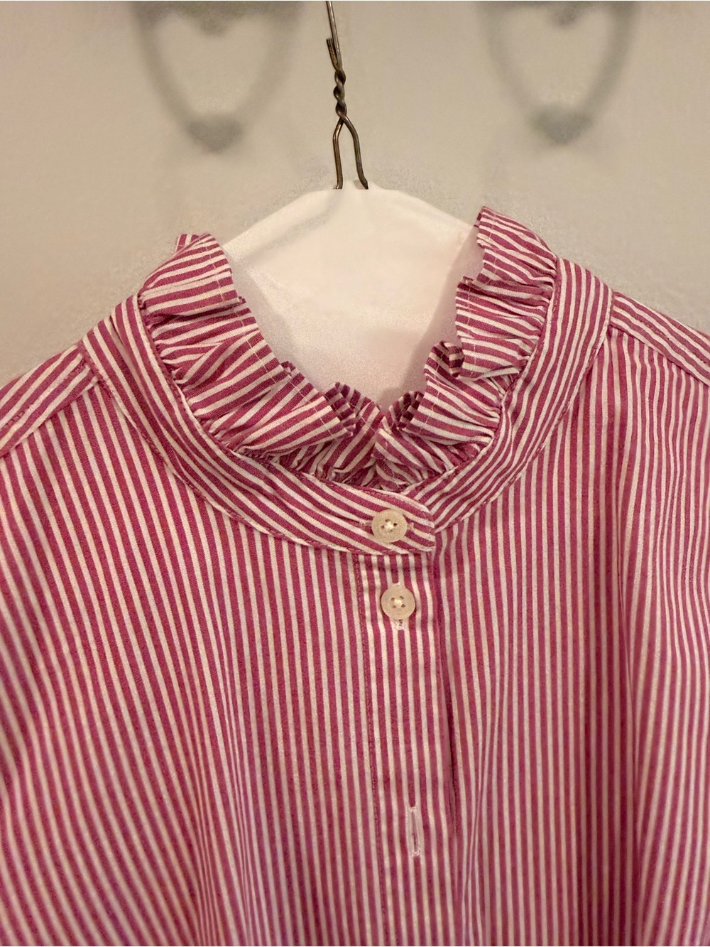 Pink Stripe Ruffle Collar Button-Up Top - Picture 3 of 6